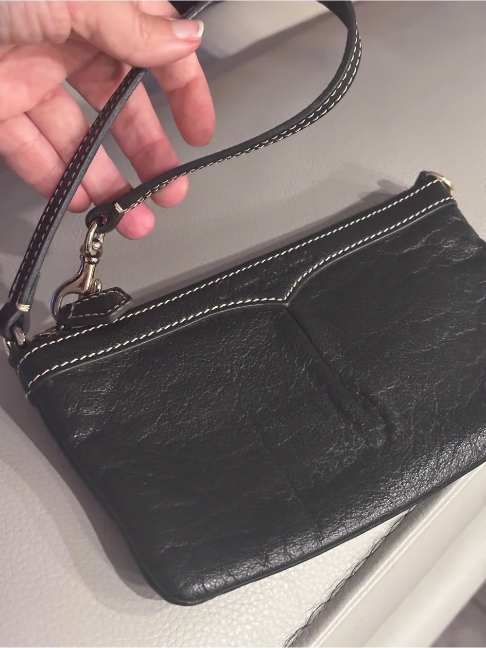 Dooney & Bourke Black Leather Mini Bag Red Lining‎ Convertible Wristlet Purse